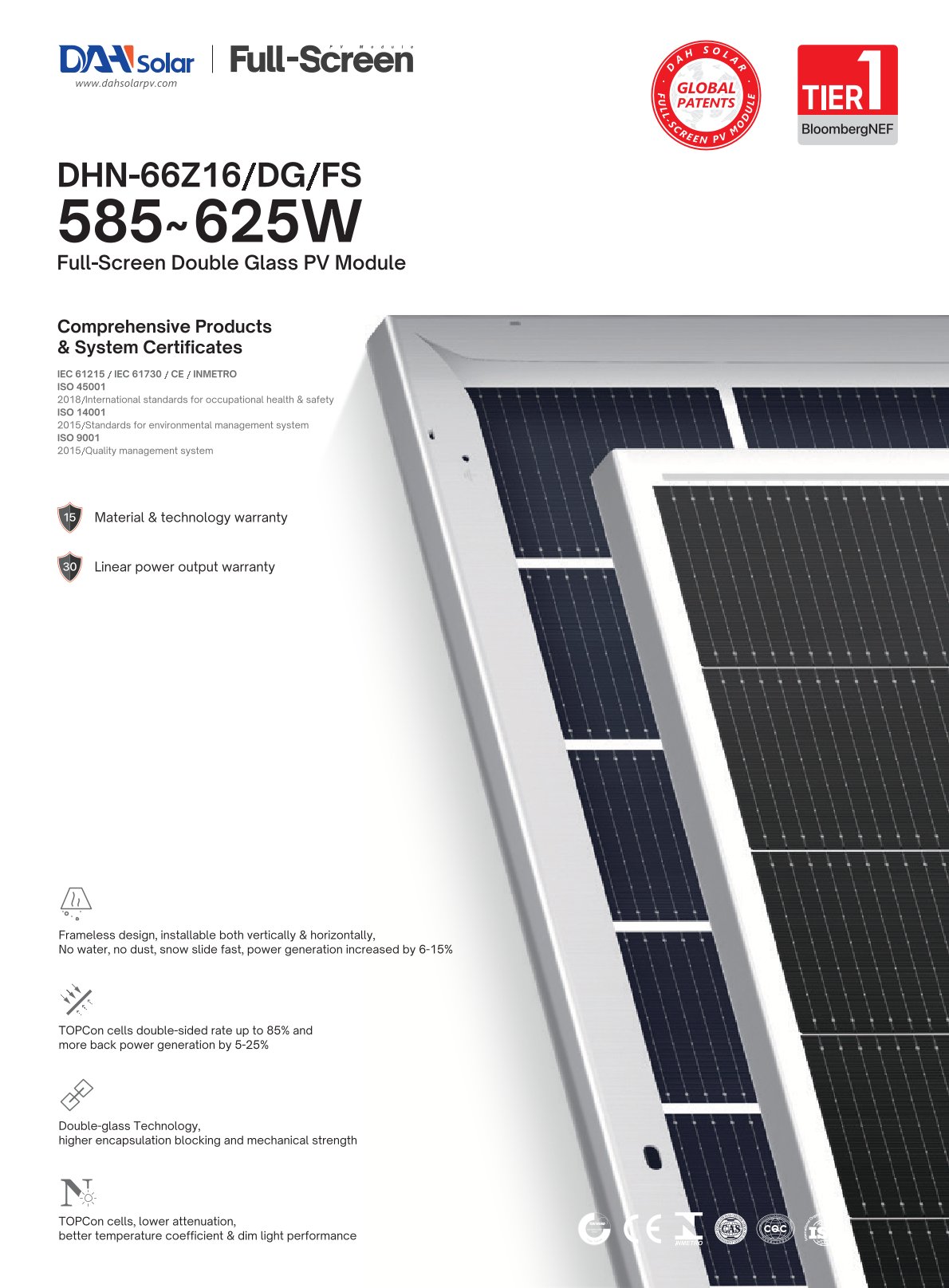 Full Screen Double Glass - DAH Solar 620 Watt